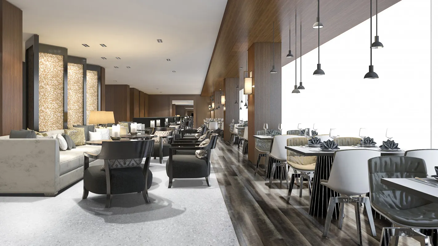 Espacio comercial con piso vinílico de aspecto madera